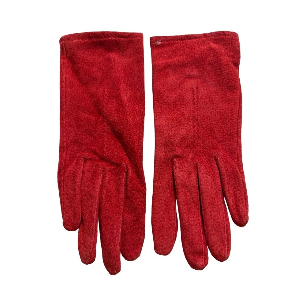 Fownes Vintage Red Suede Leather Gloves Acrylic Lined Size Large WPL 9522